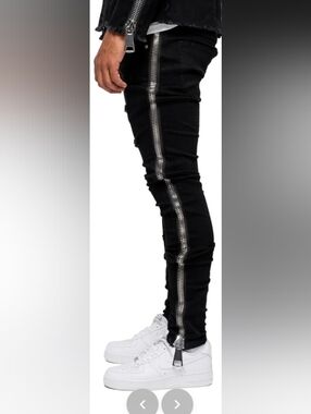 Filthy Wealth Black Skinny Jeans with Exposed Silver Side Zipper